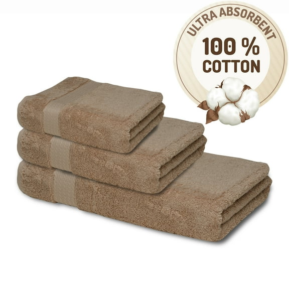 Melissa Linen Premium Turkish Cotton Set of 3 Luxury Bath Towel Set, Beige