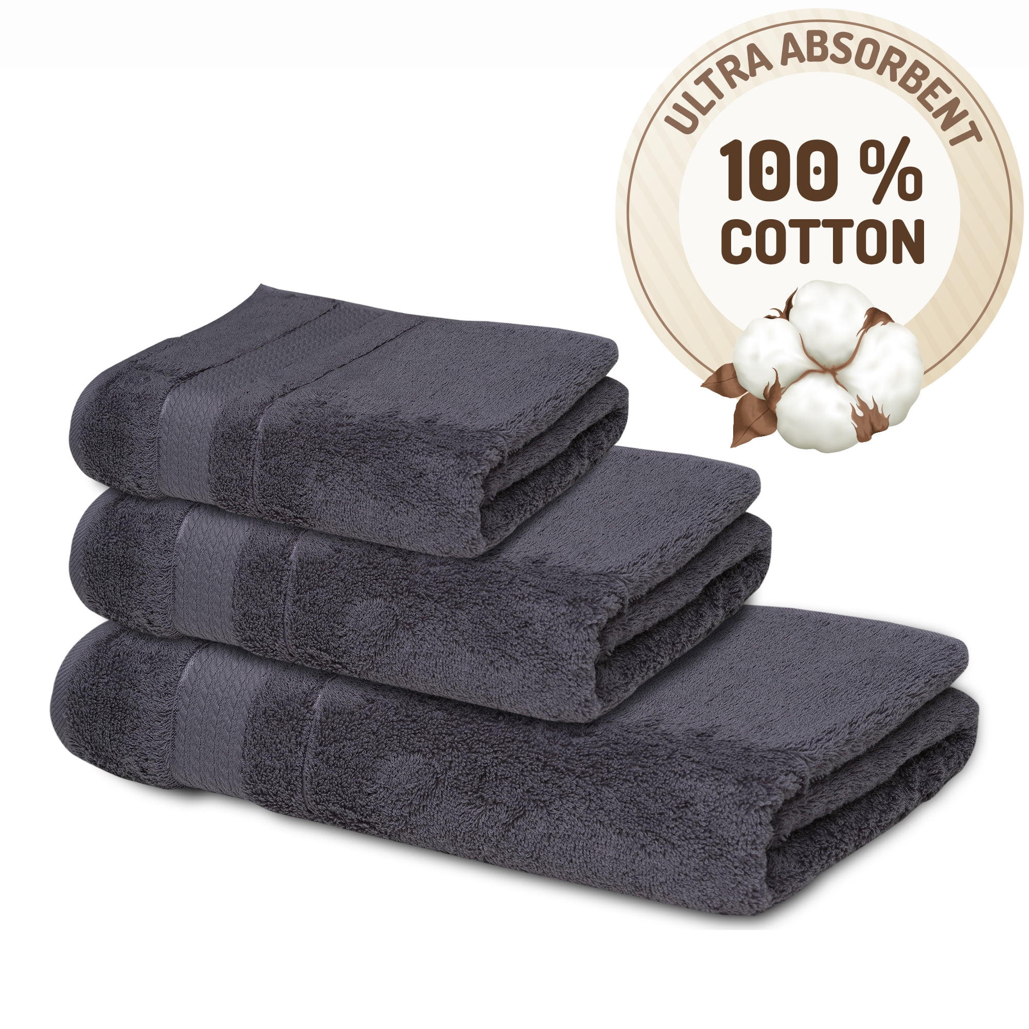 Melissa Linen Premium Turkish Cotton Set of 3 Luxury Bath Towel Set, Dark Gray