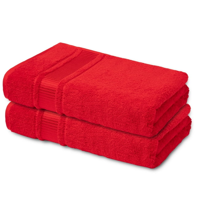 Melissa Linen Red Bath Towels, (Set of 2) Quick Dry Absorbent Cotton