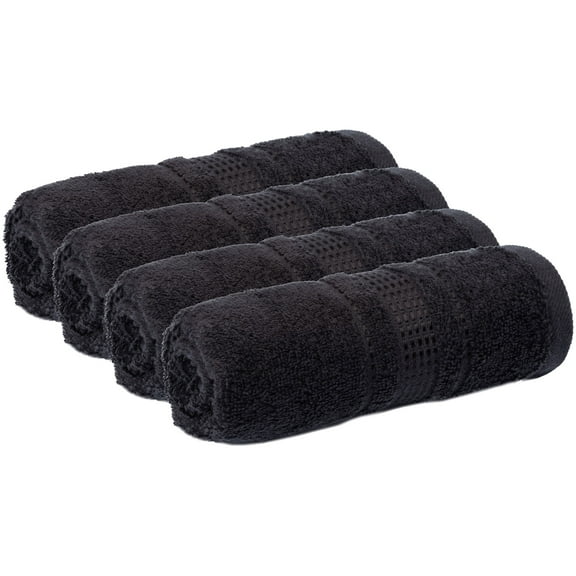 Melissa Linen, Washcloths Pack, Premium Cotton, Quick Dry, Soft, Absorbent 12 x 12, 4 Piece, Jet Balck