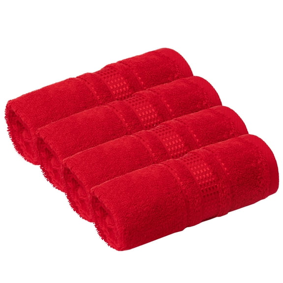 Melissa Linen, Washcloths Pack, Premium Cotton, Quick Dry, Soft, Absorbent 12 x 12, 4 Piece, Red