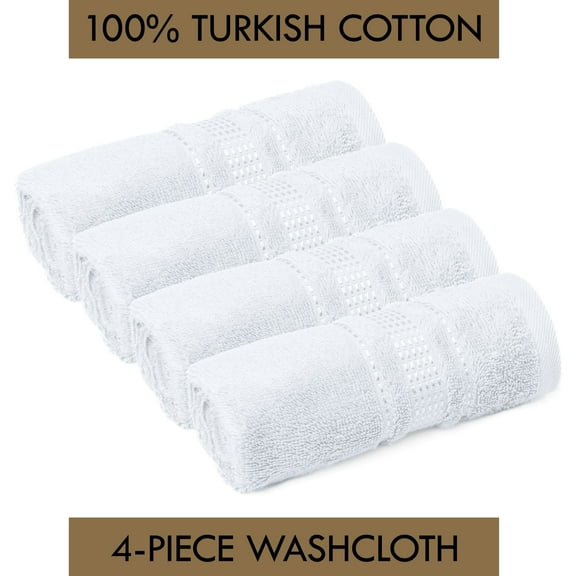 Melissa Linen, Washcloths Pack, Premium Cotton, Quick Dry, Soft, Absorbent 12 x 12, 4 Piece, White
