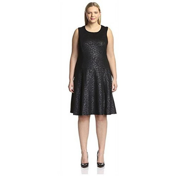 Melissa Masse Plus Women's Sleeveless Fit and Flare Dress, Embossed Roses, 2X