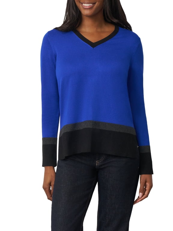 Colorblock V-Neck Rib Tunic Sweater