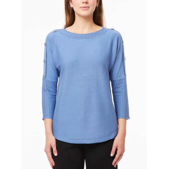 Melissa Paige Women's Dolman-Sleeve Wavy-Ribbed Sweater Quiet Harbor Size M