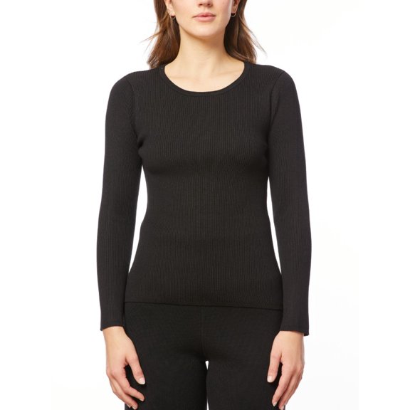 Melissa Paige Women's Ribbed Scoop-Neck Sweater Jet Black Size L