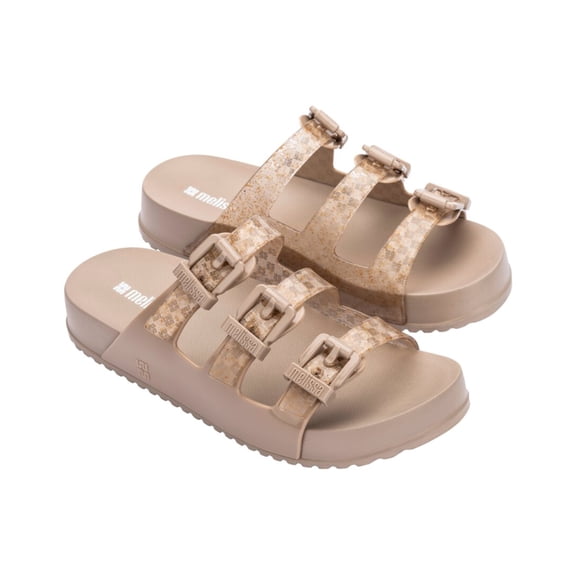 Melissa Shoes Cozy Stripes Slide, 5, Beige