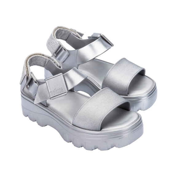 Melissa Shoes Kick Off Metallic Platform, 6, Silver