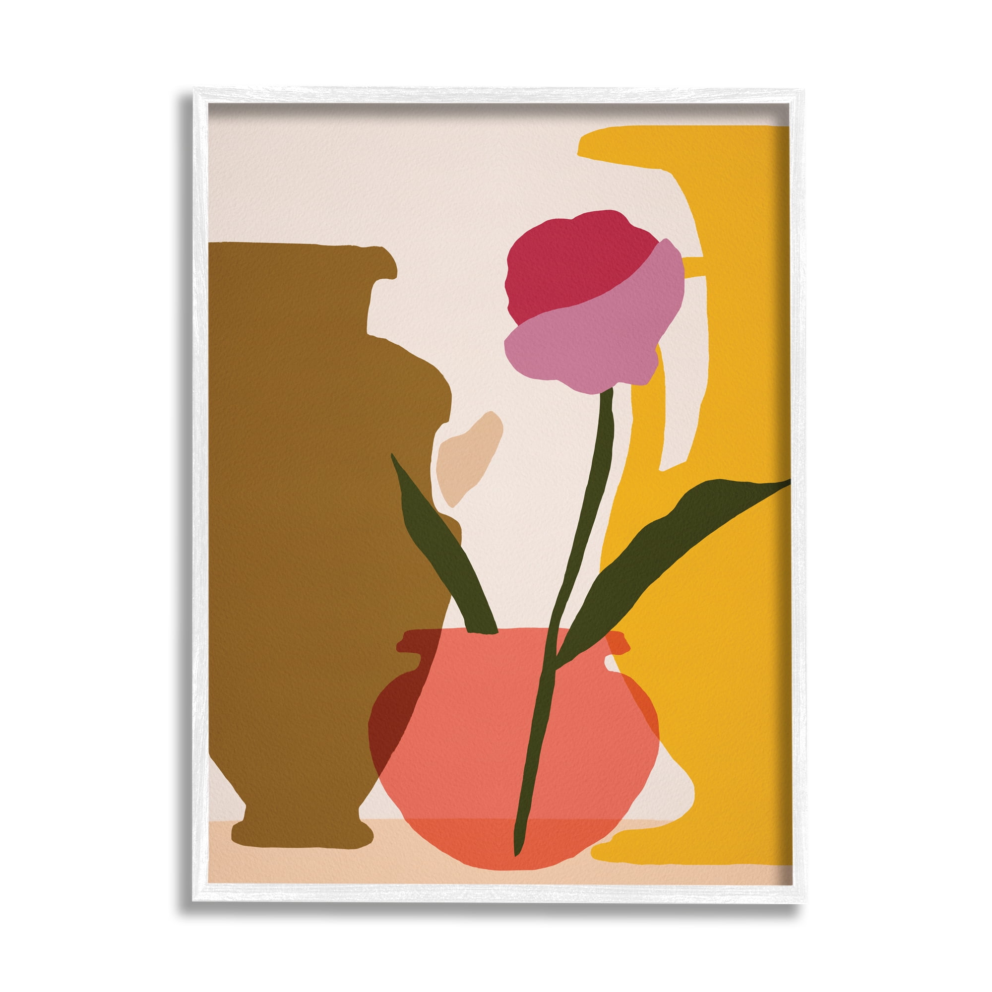 Melissa Wang Abstract Pink Floral Bloom Antique Pottery Shapes 24 in x 30 in Framed Painting Art Prints, by Stupell Home Décor