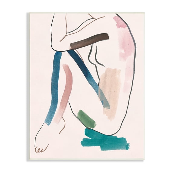 Melissa Wang Industries Conceptual Crouched Female Figure Resting Bold Lines 15 in x 10 in Framed Painting Canvas Art Print, by Stupell Home Décor