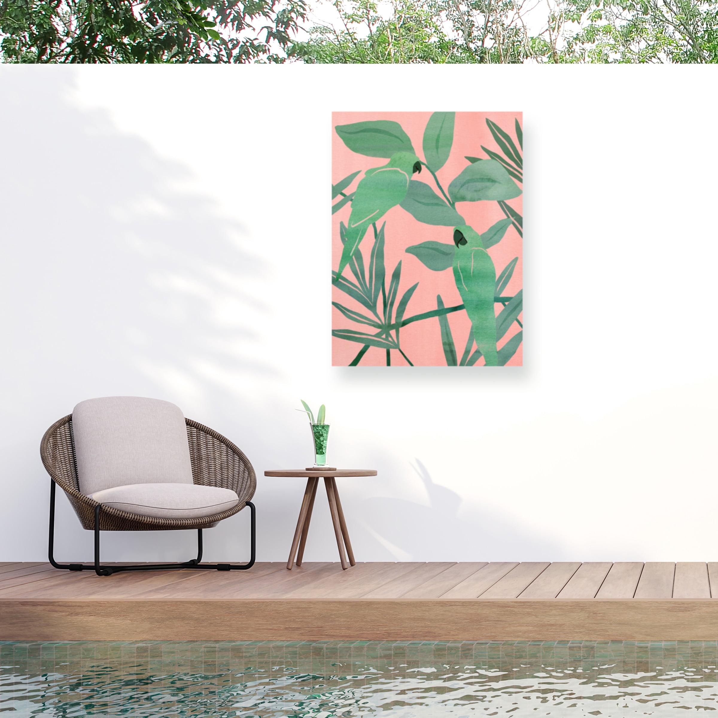 Melissa Wang 'Pink and Green Birds of Paradise I' Outdoor Canvas 24x16