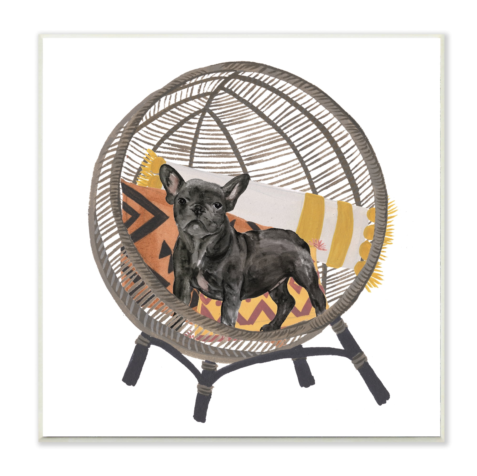 Melissa Wang Puppy Dog Woven Chair Pet 12 in x 12 in Framed Painting Art Prints, by Stupell Home Décor
