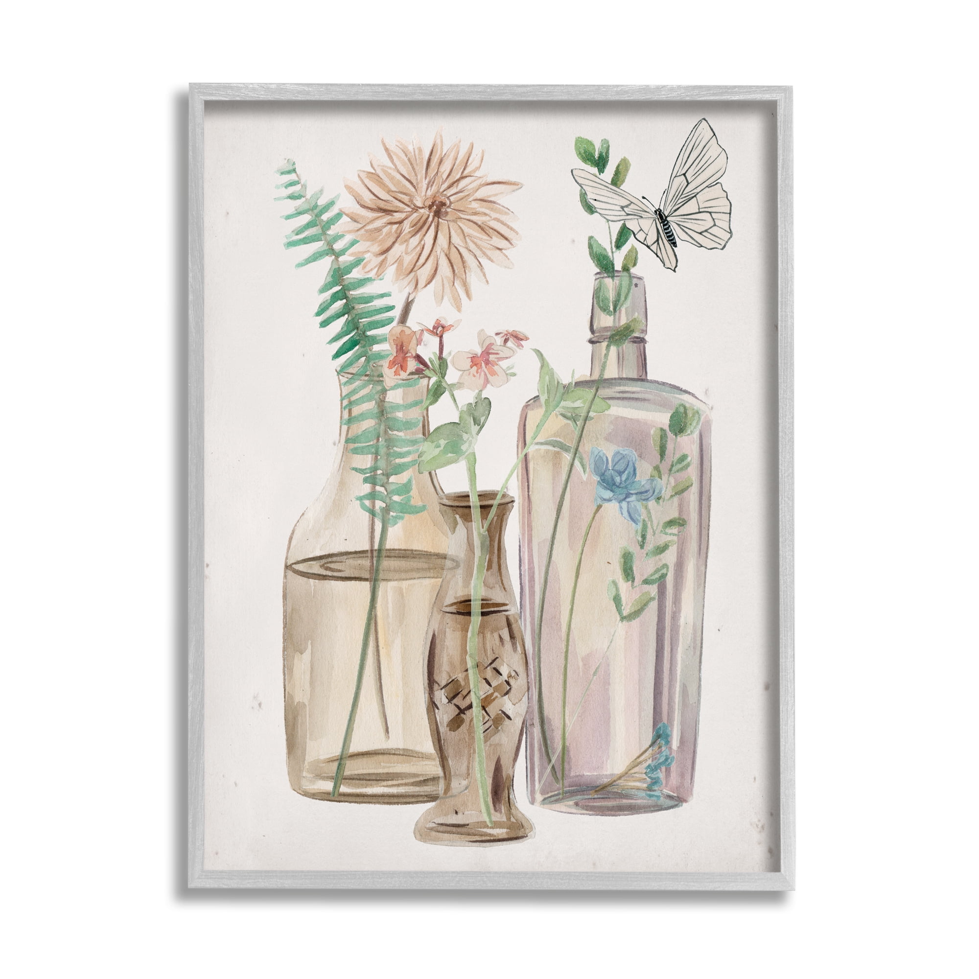Melissa Wang Spring Meadow Bouquets Country Glasses Butterfly Florals 11 in x 14 in Framed Painting Art Prints, by Stupell Home Décor