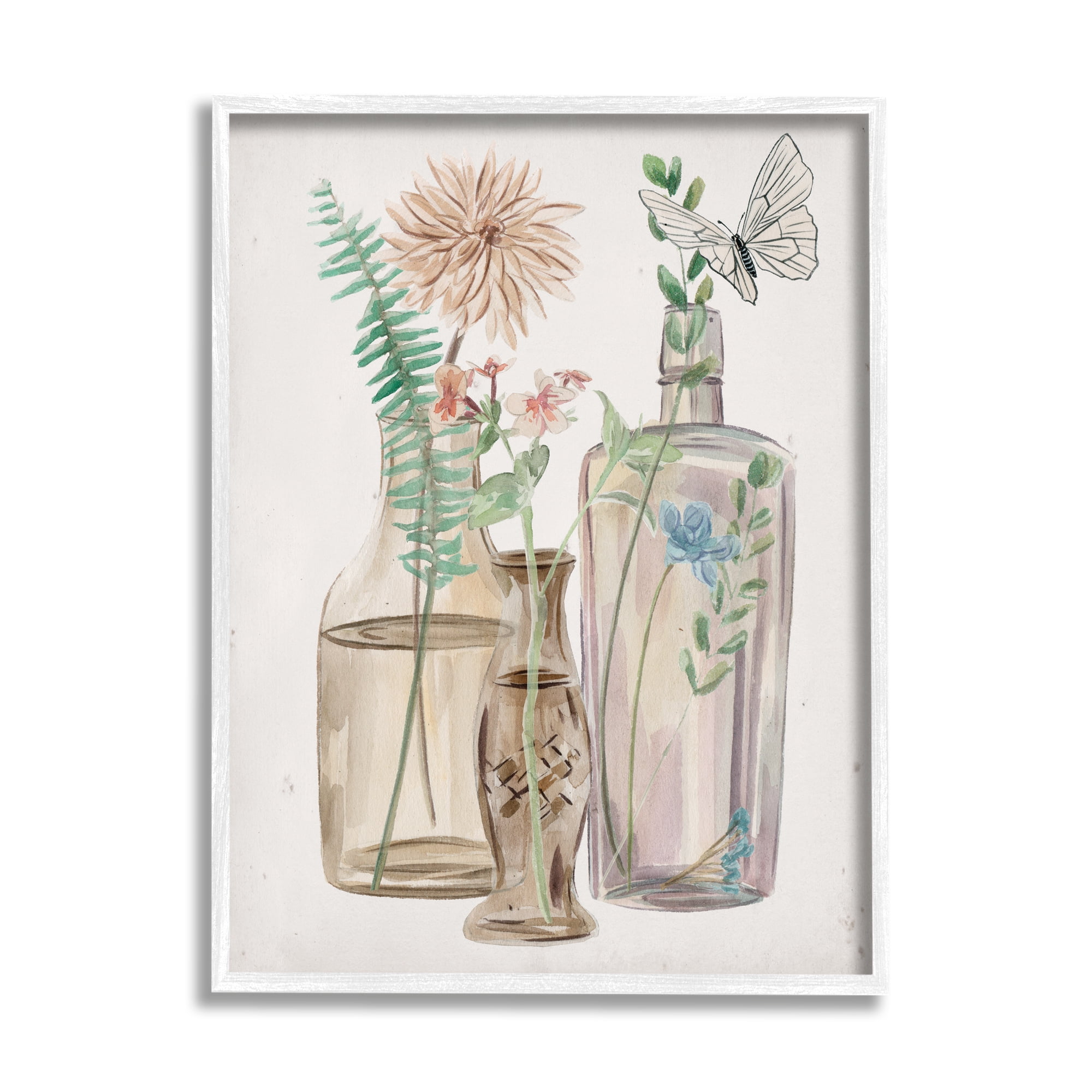 Melissa Wang Spring Meadow Bouquets Country Glasses Butterfly Florals 16 in x 20 in Framed Painting Canvas Art Print, by Stupell Home Décor