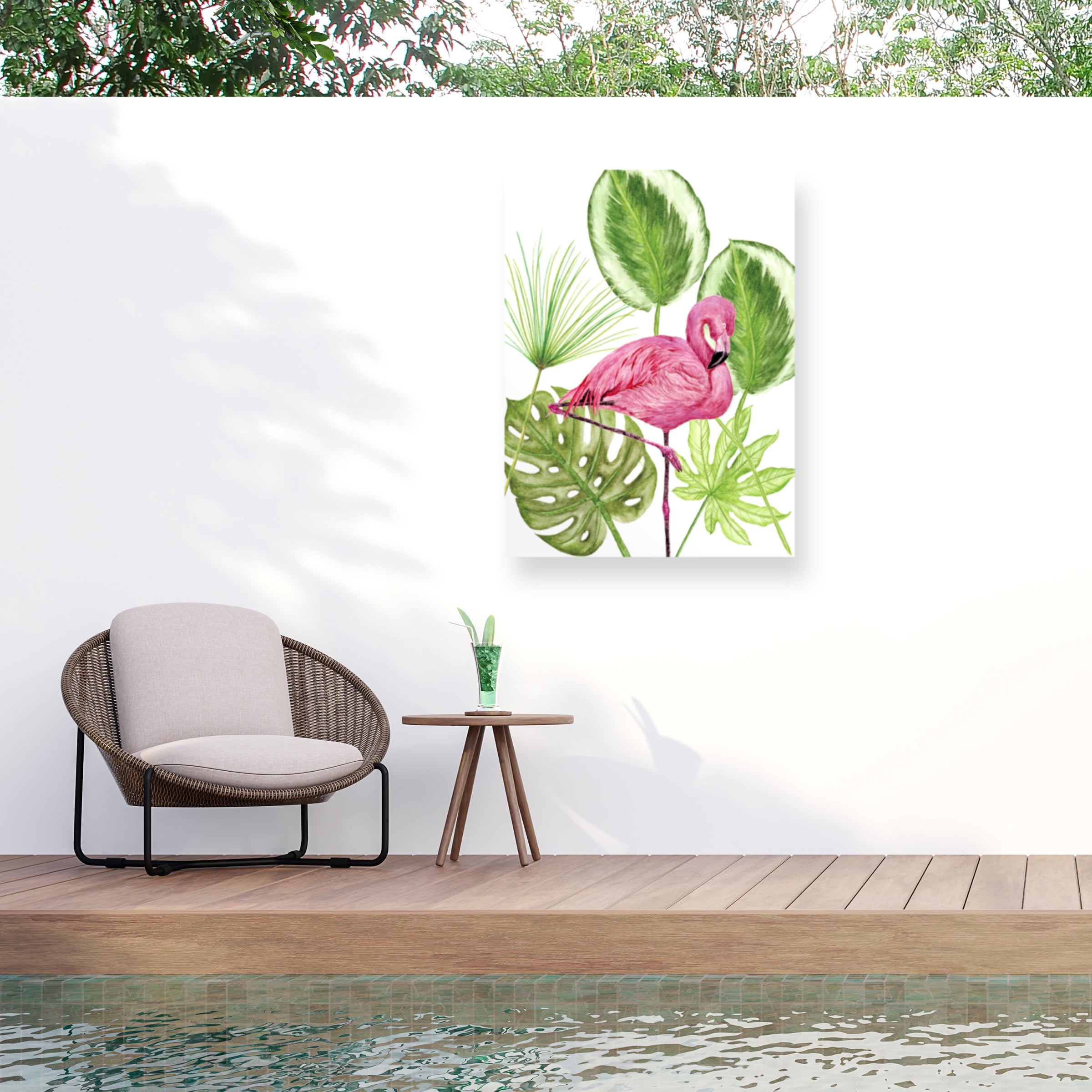 Melissa Wang Tropical Flamingo Outdoor Canvas Print in Pink and Green