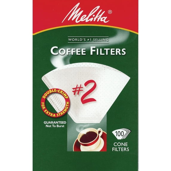 Melitta #2 Super Premium Cone Coffee Filters, White, 100 Count