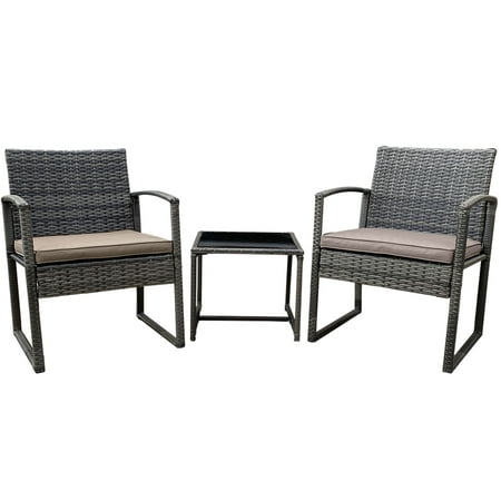 Melitta 3-Piece Bistro Rattan Patio Furniture Set -2 Beautiful Metal Chairs With a Glass Table - Coffee