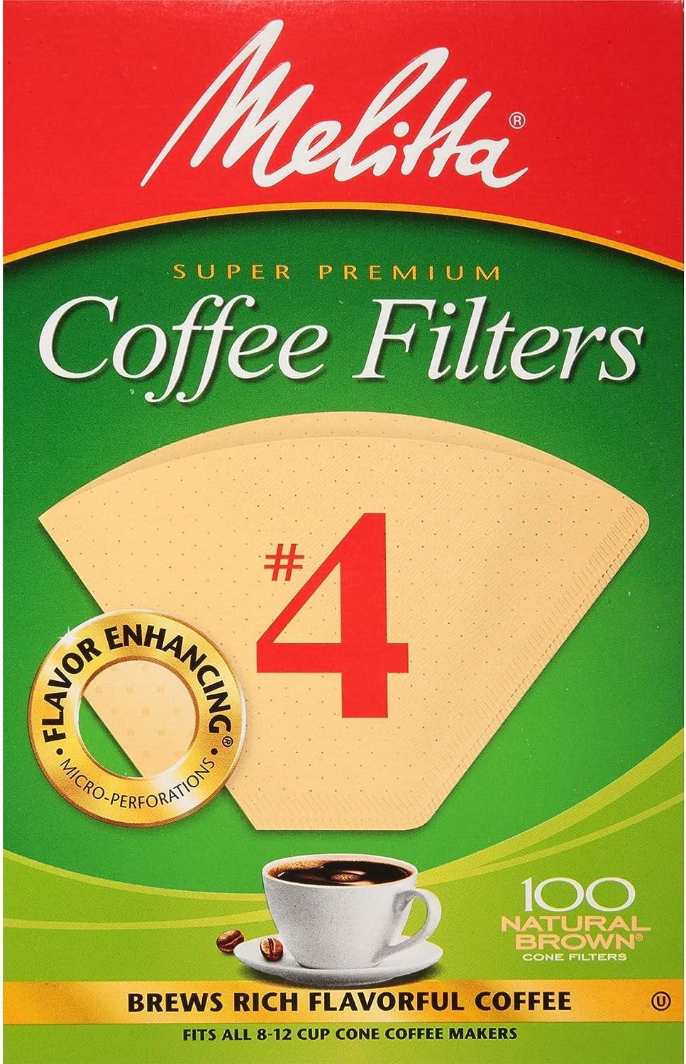 Melitta 4 Cone Coffee Filters, Natural Brown, 100 Count