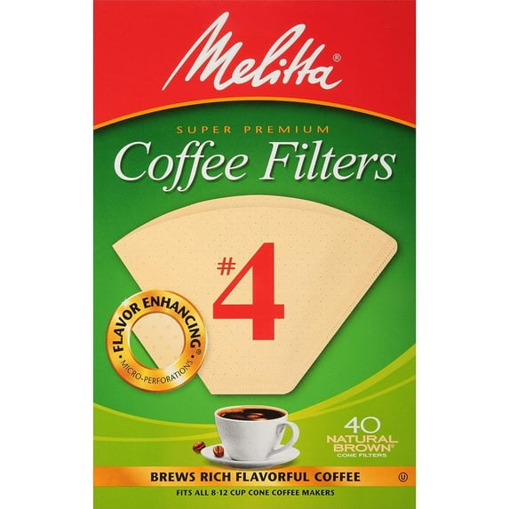 Melitta #4 Natural Brown Cone Coffee Filters, 40 Ct