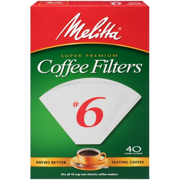 Melitta #6 White Cone Coffee Filter, 40 Ct