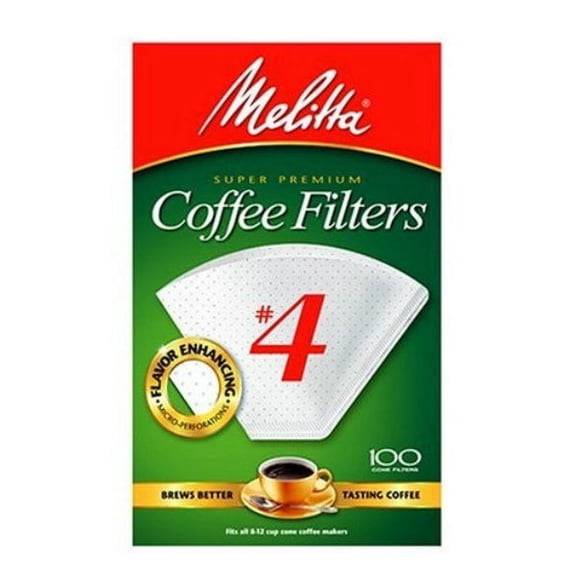 Melitta 624102 Super Premium Cone Coffee Filters, White, #4, 100-Pack, Each