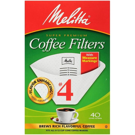 Melitta Super Premium Coffee Filter Cones No. 4 - White - 40 Count