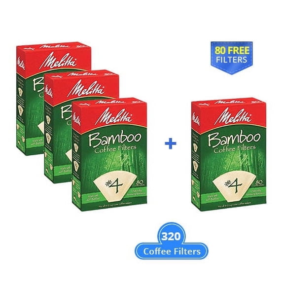 Melitta 63118 #4 Natural Brown Bamboo Cone Coffee Filters 320 Counts (4-Pack of 80 Counts)