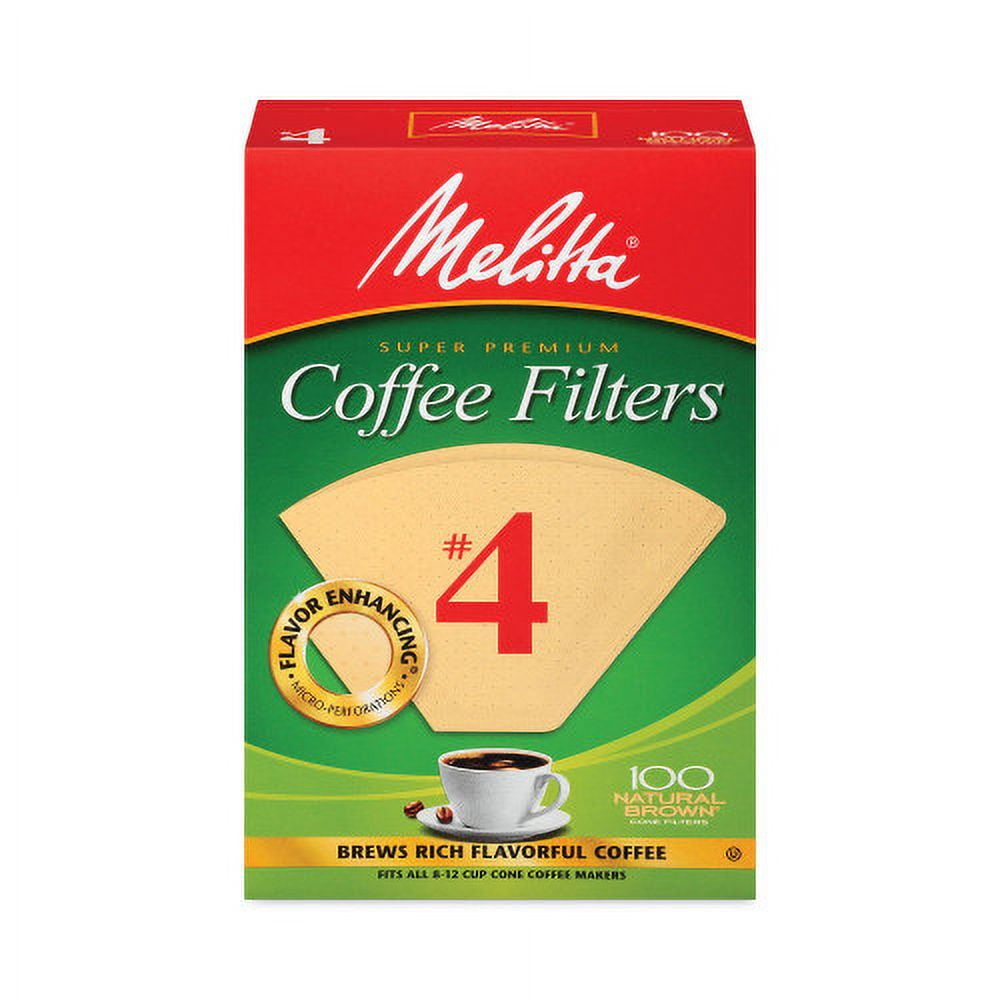 Melitta Coffee Filters, #4, 8 to 12 Cup Size, Cone Style, 100 Filters/Pack, 3/Pack, Ships in 1-3 Business Days Melitta Coffee Filters, #4, 8 to 12 Cup Size, Cone Style, 100 Filters/Pack, 3/Pack, Ships in 1-3 Business Days