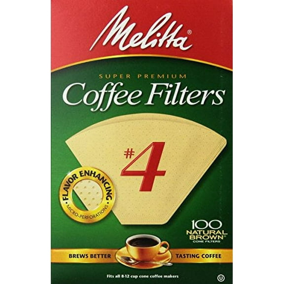 Melitta Cone Coffee Filters, Natural Brown, No. 4, 100-Count Filters (Pack of 6)