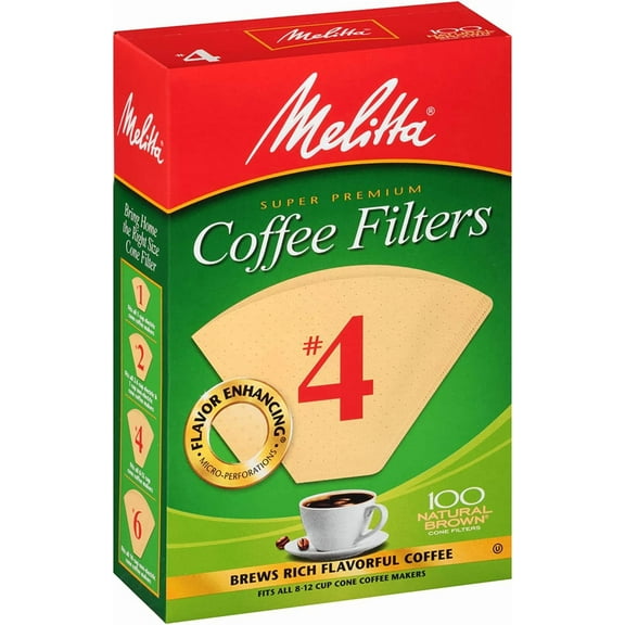 Melitta #4 Cone Coffee Filters, Natural Brown, 100 Count (Pack of 6) 600 Total Filters