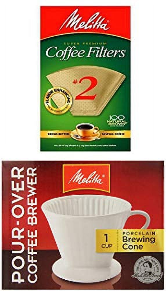 Melitta Porcelain #2 Pour-Over Manual Cone Coffee Brewer with 100 Extra Natural Brown Filters - image 1 of 6