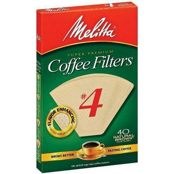 Melitta Super Premium #4 Cone Paper Coffee Filters Natural Brown, 40 Count, 2 Pack