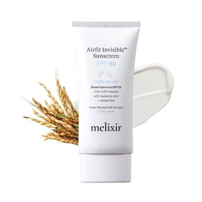 Melixir Airfit Invisible Sunscreen SPF 50, Broad Spectrum Korean Rice Sunscreen for Face, Hyaluronic Acid, Moisturizing Daily Protection for Sensitive Skin, No White Cast, Waterproof (1.7fl.oz/50ml)