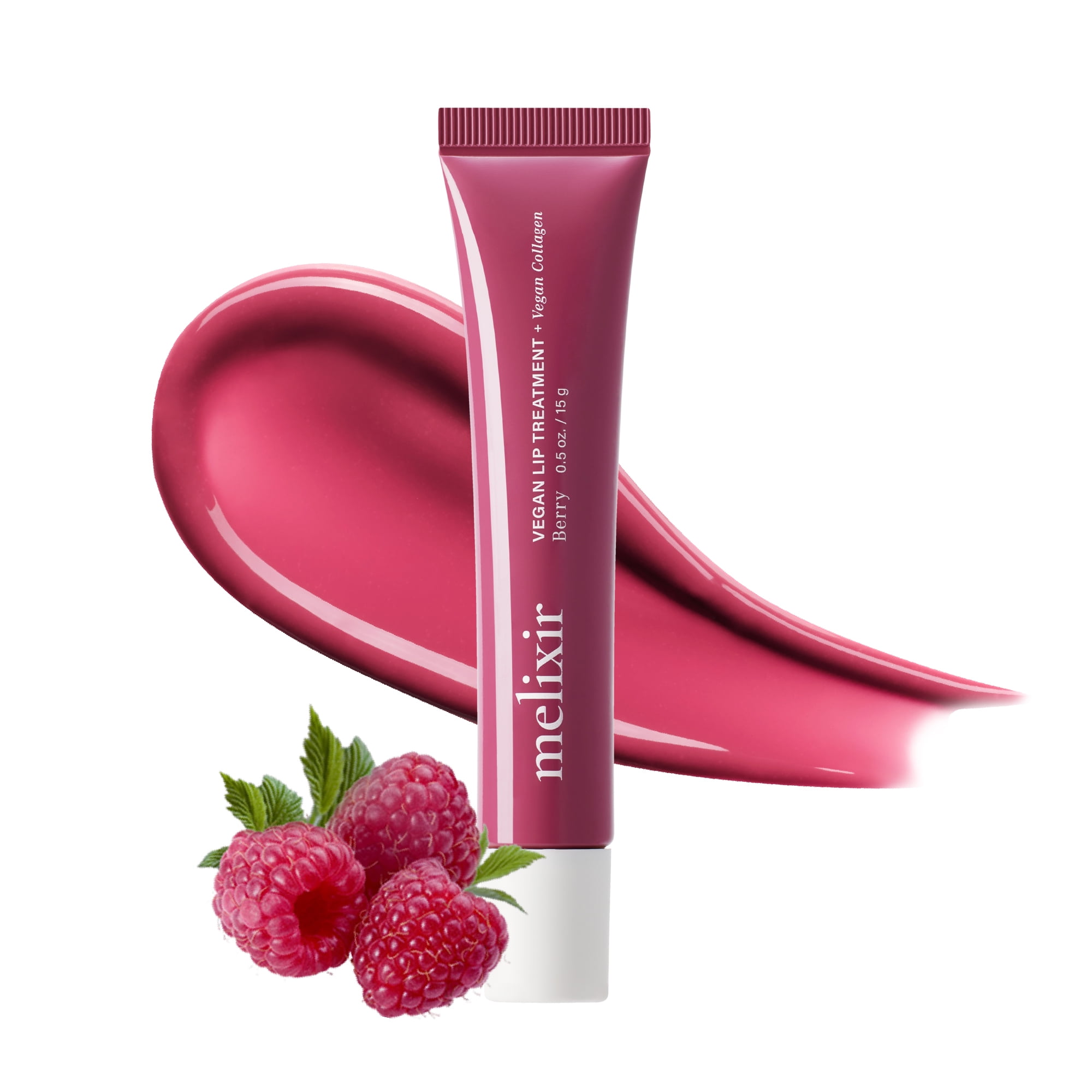 Melixir Vegan Lip Treatment (4 Berry), Sheer Tinted Lip Balm for Instant Hydration & Shine, Moisturizing Lip Gloss, Infused with Vegan Collagen & Jojoba Oil, Cruelty-Free, Korean Skincare(0.5oz/15g)
