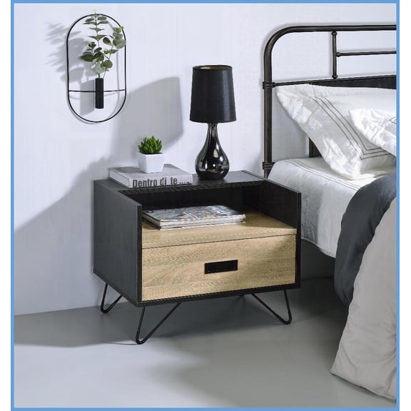 Melkree Oak & Black Coffee Table with 1 Drawer - Space-Saving Living Room Table with Extra Storage