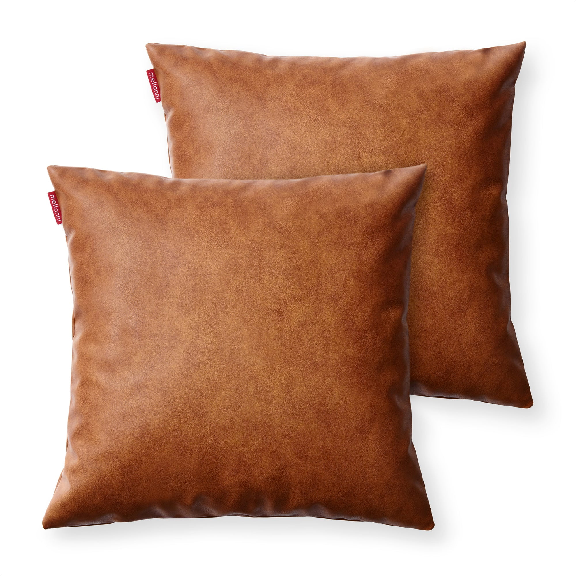 Brown Faux Leather 18x18 Throw Pillow Covers with Zipper