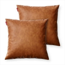 Mellanni 100% Faux Leather Throw Pillow Covers, Pillowcases with Invisible Zippered Closure, 18x18, Brown, 2 Count