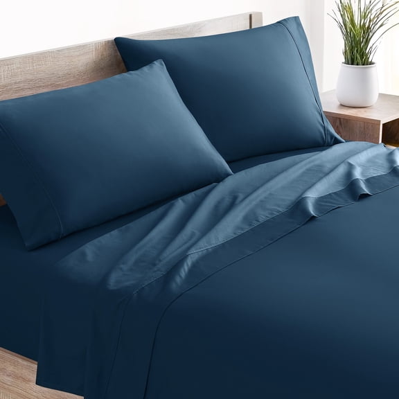Mellanni 3 Piece 100% Cotton Bed Sheet Set, 400 Thread Count, Deep Pocket, Twin, Navy