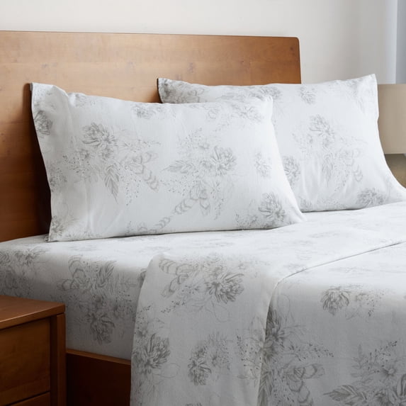 Mellanni 3 Piece Bed Sheet Set 180GSM Heavyweight Cotton Flannel Deep Pocket, Twin, Floral Feathers