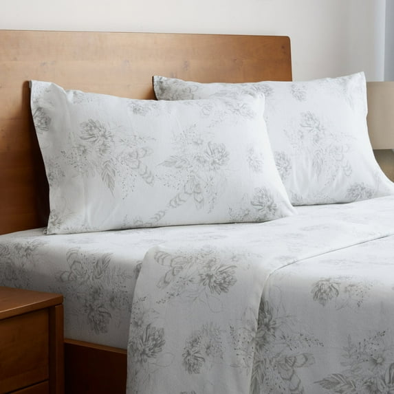Mellanni 3 Piece Bed Sheet Set Heavyweight Cotton Flannel Deep Pocket, Twin XL, Floral Feathers