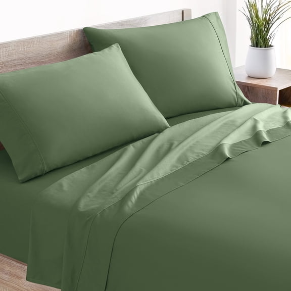 Mellanni 4 Piece 100% Cotton Bed Sheet Set, 400 Thread Count, Deep Pocket, Cal King, Green