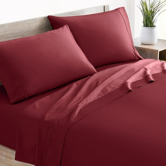 Mellanni 4 Piece 100% Cotton Bed Sheet Set, 400 Thread Count, Deep Pocket, Full, Burgundy