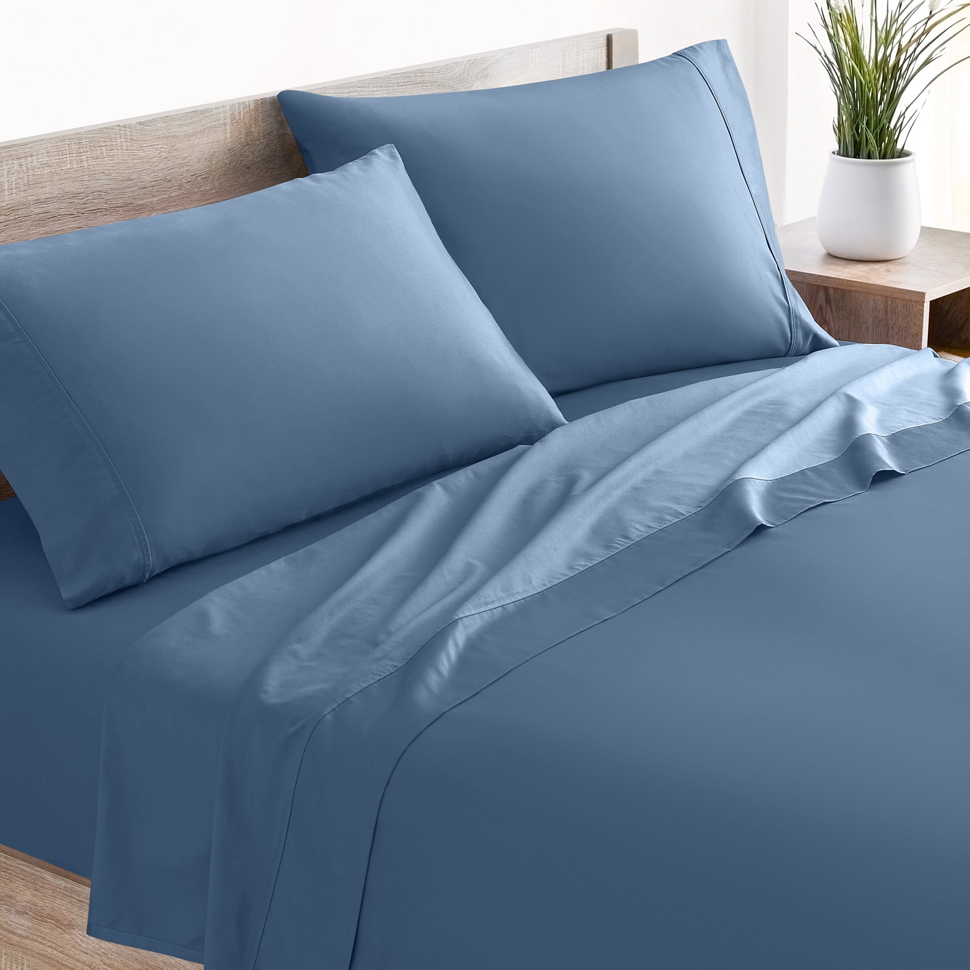 Mellanni Cotton Flannel 4 Piece Sheet Set, Lightweight Deep Pocket Bed Sheets, Queen, Blue