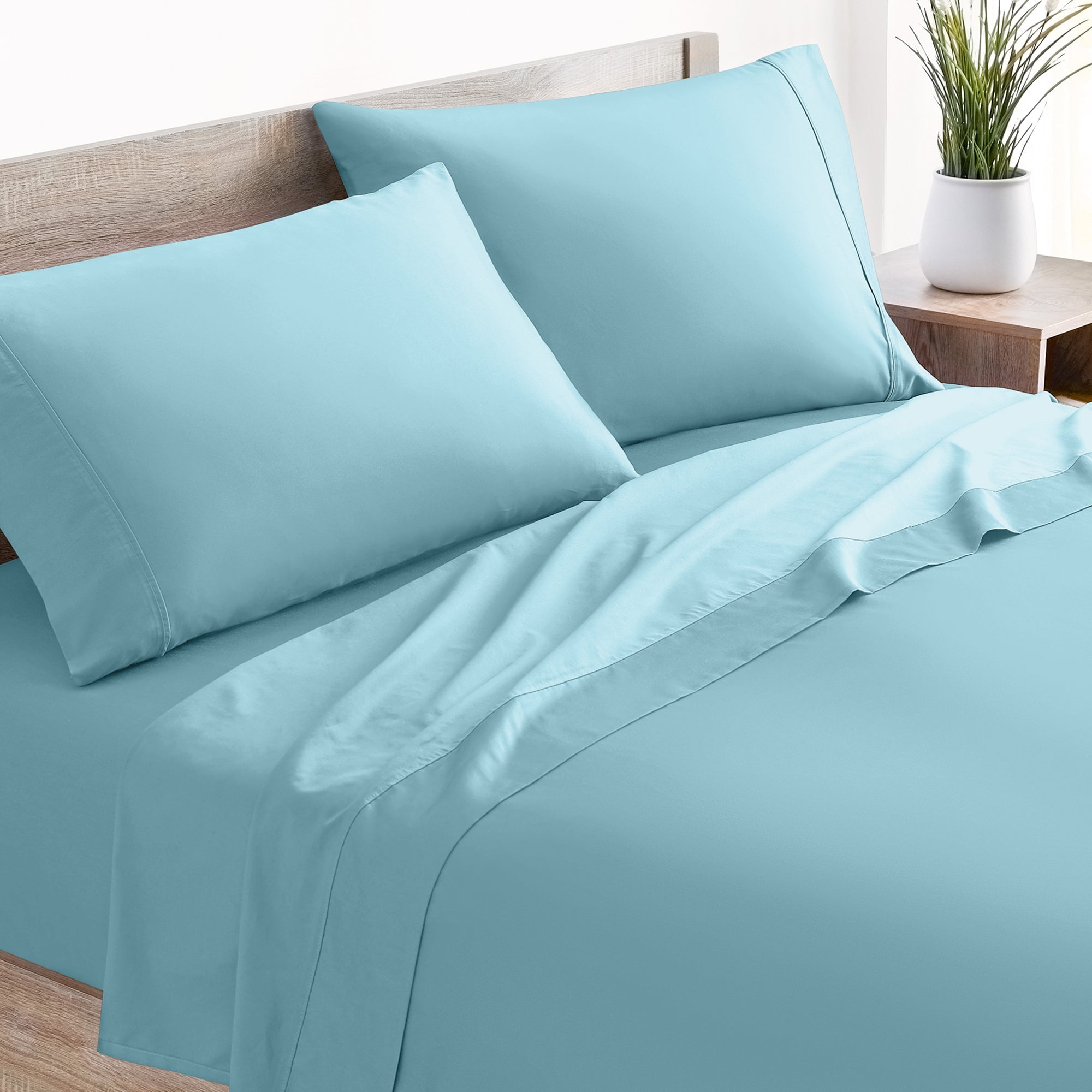 Light Blue 400 Thread Count Cotton Queen Bed Sheet Set