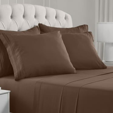 Mellanni 6 Piece Bed Sheet Set Brushed Microfiber, Deep Pocket, California King, Brown