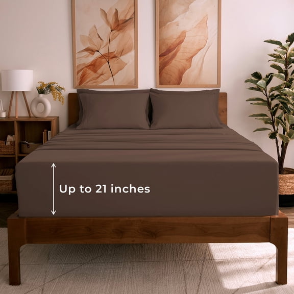 Mellanni 6 Piece Bed Sheet Set Brushed Microfiber, Extra Deep Pocket, King, Brown