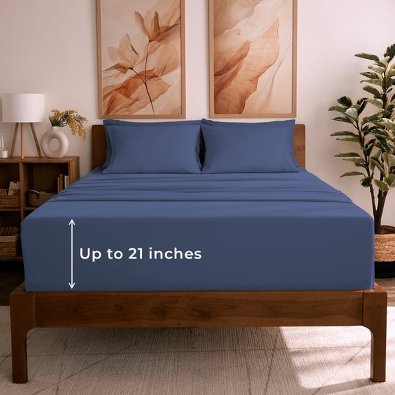 Mellanni 6 Piece Bed Sheet Set Brushed Microfiber, Extra Deep Pocket, Queen, Blue Nova