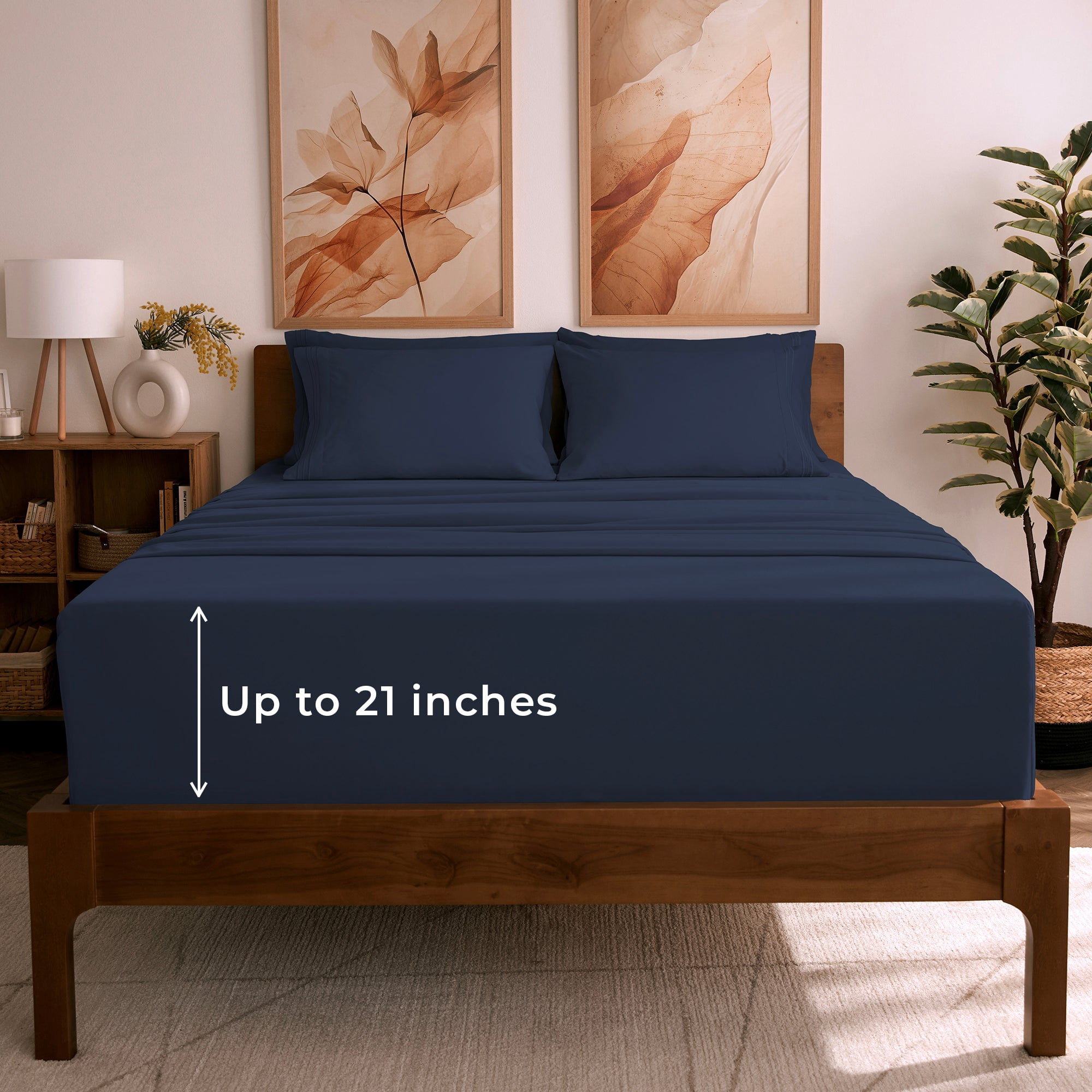 Mellanni Mellanni 6 Piece Bed Sheet Set Brushed Microfiber, Extra Deep Pocket, Queen, Navy Blue