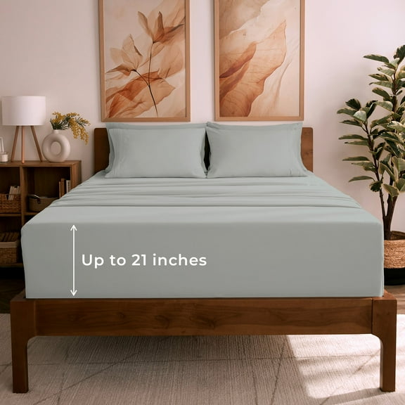 Mellanni 6 Piece Bed Sheet Set Brushed Microfiber, Extra Deep Pocket, Queen, Spa Mint