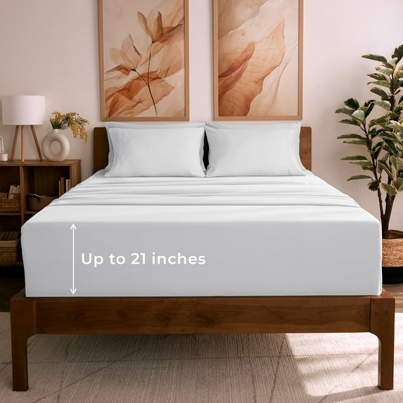 Mellanni 6 Piece Bed Sheet Set Brushed Microfiber, Extra Deep Pocket, Queen, White